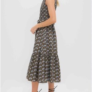 Tuckernuck Hyancinth House black leafy Floral Sleeveless Midi Dress